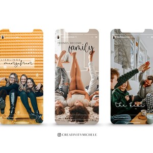 K&ouml;nnte beinhalten: Drei Instagram-Story-Vorlagen mit unterschiedlichen Hintergr&uuml;nden und Text&uuml;berlagerungen. Die erste Vorlage hat einen gelben Hintergrund mit dem Text "Lieblings Menschen" in Schwarz. Die zweite Vorlage hat einen wei&szlig;en Hintergrund mit dem Text "Friends become family" in Schwarz. Die dritte Vorlage hat einen grauen Hintergrund mit dem Text "the best" in Schwarz.