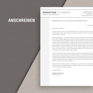 May include: A professional resume template with the name "Sebastian Steinacker" at the top, and the title "Marketing Manager". The text "BEWERBUNG ALS TEAMLEITUNG MARKETING" is also visible. The word "ANSCHREIBEN" is in the upper left corner.
