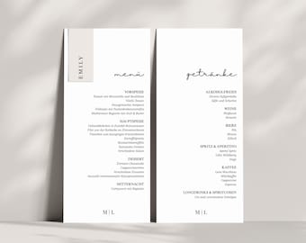 Canva Menu Template Wedding – Personalized Menu Card Drinks List with Name Tag for Download Wedding Stationery DIY Minimal Elegant