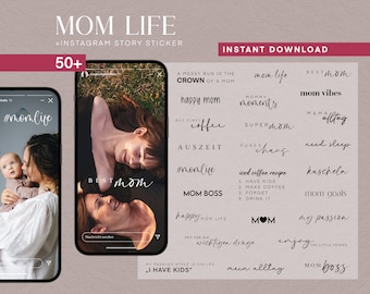 50 Instagram Story Stickers Mom life Mum Mother PNG digital Procreate