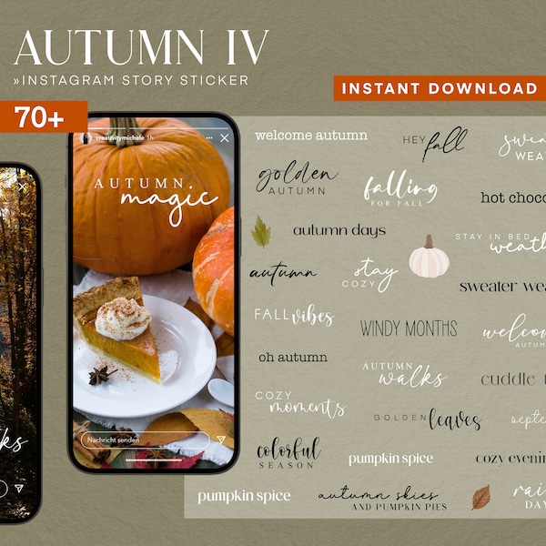 70+ Instagram Story Stickers Autumn Fall Fall PNG digital Procreate