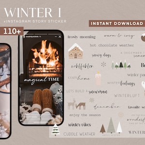 110 Pegatinas de historias de Instagram Invierno Navidad Diciembre PNG digital Procreate