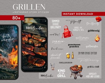 80 Instagram Story Sticker Grillen Barbecue BBQ PNG digital Procreate