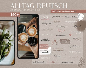 150 Instagram Story Stickers Everyday Daily Mix Basic German PNG digital Procreate