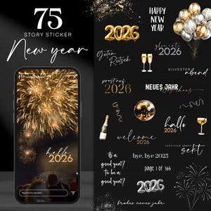 75 pegatinas de historias de Instagram para Nochevieja PNG digitales