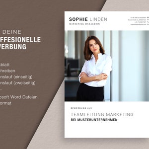 K&ouml;nnte beinhalten: Eine wei&szlig;e und graue Lebenslaufvorlage mit dem Text "F&Uuml;R DEINE PROFFESIONELLE BEWERBUNG" oben. Die Vorlage listet die f&uuml;r eine professionelle Bewerbung notwendigen Dokumente auf, darunter ein Anschreiben, Lebenslauf und Microsoft Word-Dateien. Die Vorlage enth&auml;lt auch den Text "BEWERBUNG ALS TEAMLEITUNG MARKETING BEI MUSTERUNTERNEHMEN".