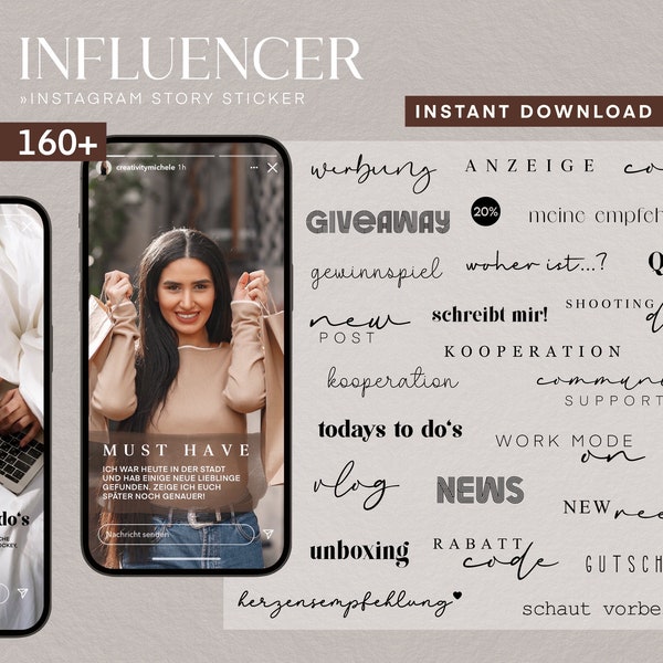 160 Instagram Story Sticker Influencer Blogger PNG digital Procreate