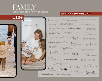 110 Instagram Story Stickers Famille Famille Amour PNG numérique Procréer