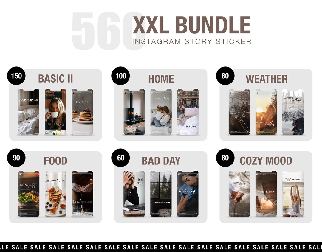 560 XXL Bundle Instagram Story Sticker Basic Food Weather Cozy Mood Bad ...