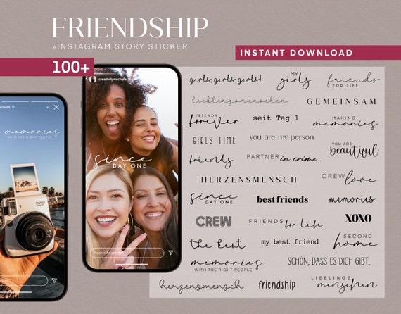 100 Instagram Story Sticker Friendship Friends PNG digital Procreate