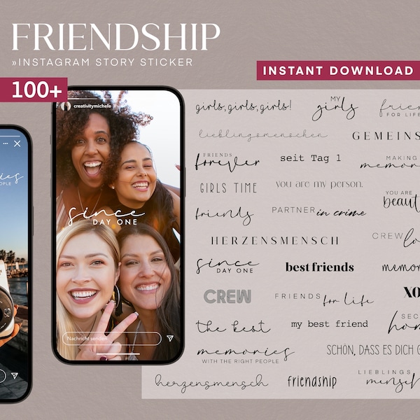 100 Instagram Story Stickers Friendship Friends PNG digital Procreate