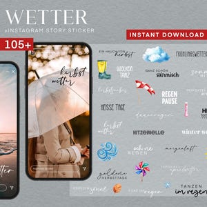 Può includere: Un'illustrazione digitale di oltre 105 adesivi per storie di Instagram a tema meteorologico. Gli adesivi rappresentano diverse condizioni meteorologiche, tra cui soleggiato, piovoso, nevoso, ventoso e tempestoso. Gli adesivi sono progettati in uno stile colorato e fantasioso, con una varietà di font e illustrazioni.