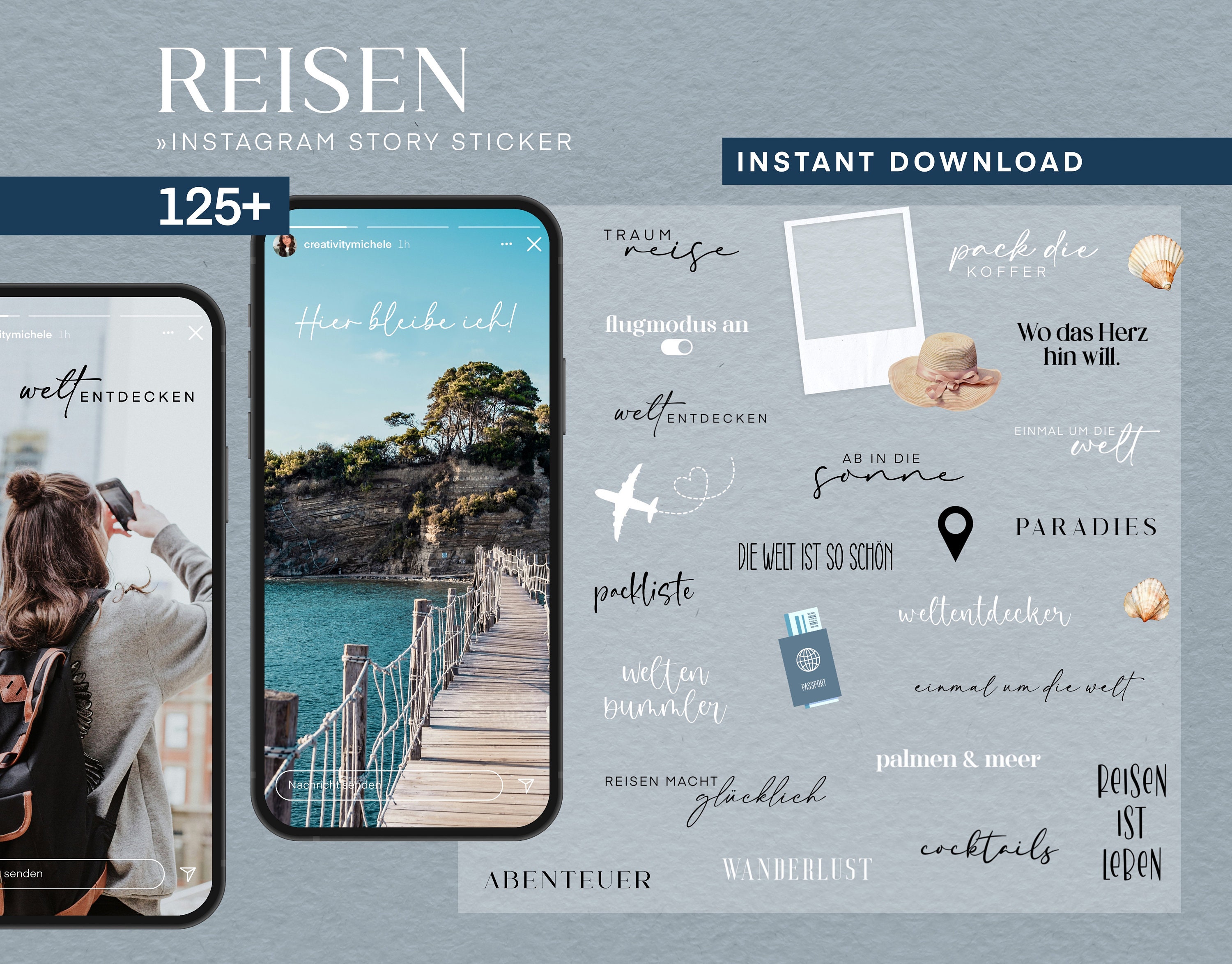 125 Instagram Story Sticker Travel Summer PNG digital Procreate