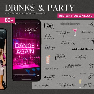 80 Instagram Story Stickers Party Drinks Cocktails Fashion PNG digital Procreate