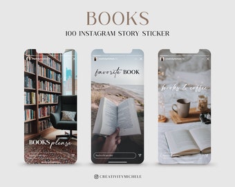 100 naklejek na Instagram Story Książki Książki PNG cyfrowa prokreacja