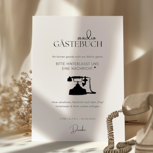 Canva Audio Gästebuch Vorlage Hochzeit – Personalisierter Aufsteller Telefon Gästebuch zum Download Hochzeitspapeterie DIY Minimal Elegant