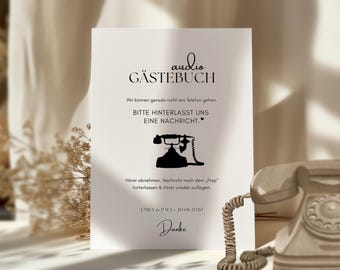 Canva Audio Guest Book Template Wedding – Personalized Stand Telephone Guest Book for Download Wedding Stationery DIY Minimal Elegant