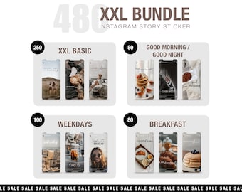 480+ XXL Bundle Instagram Story Sticker Basic good Morning breakfast weekdays daily everyday PNG digital Procreate