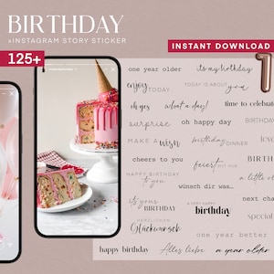 Instagram ストーリー ステッカー 125 枚 誕生日 誕生日 PNG デジタル Procreate