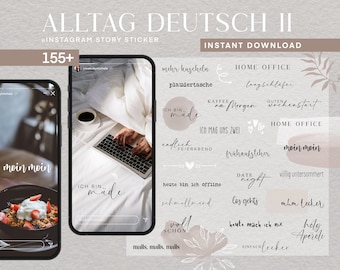 155 Instagram Story Sticker Alltag Daily Mix Basic Deutsch PNG digital Procreate