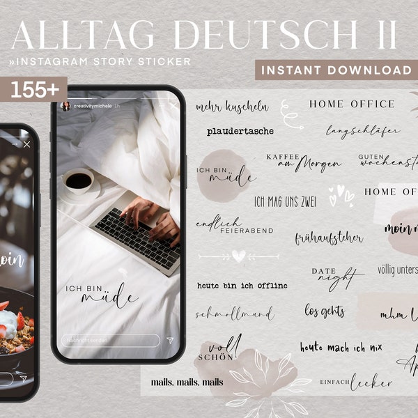 155 Instagram Story Sticker Alltag Daily Mix Basic Deutsch PNG digital Procreate