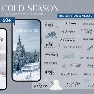 60+ Instagram Story Stickers Winter Cold Season PNG digital Procreate