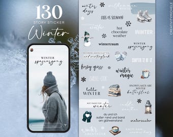 130 Instagram Story Sticker Winter Christmas PNG digital Procreate
