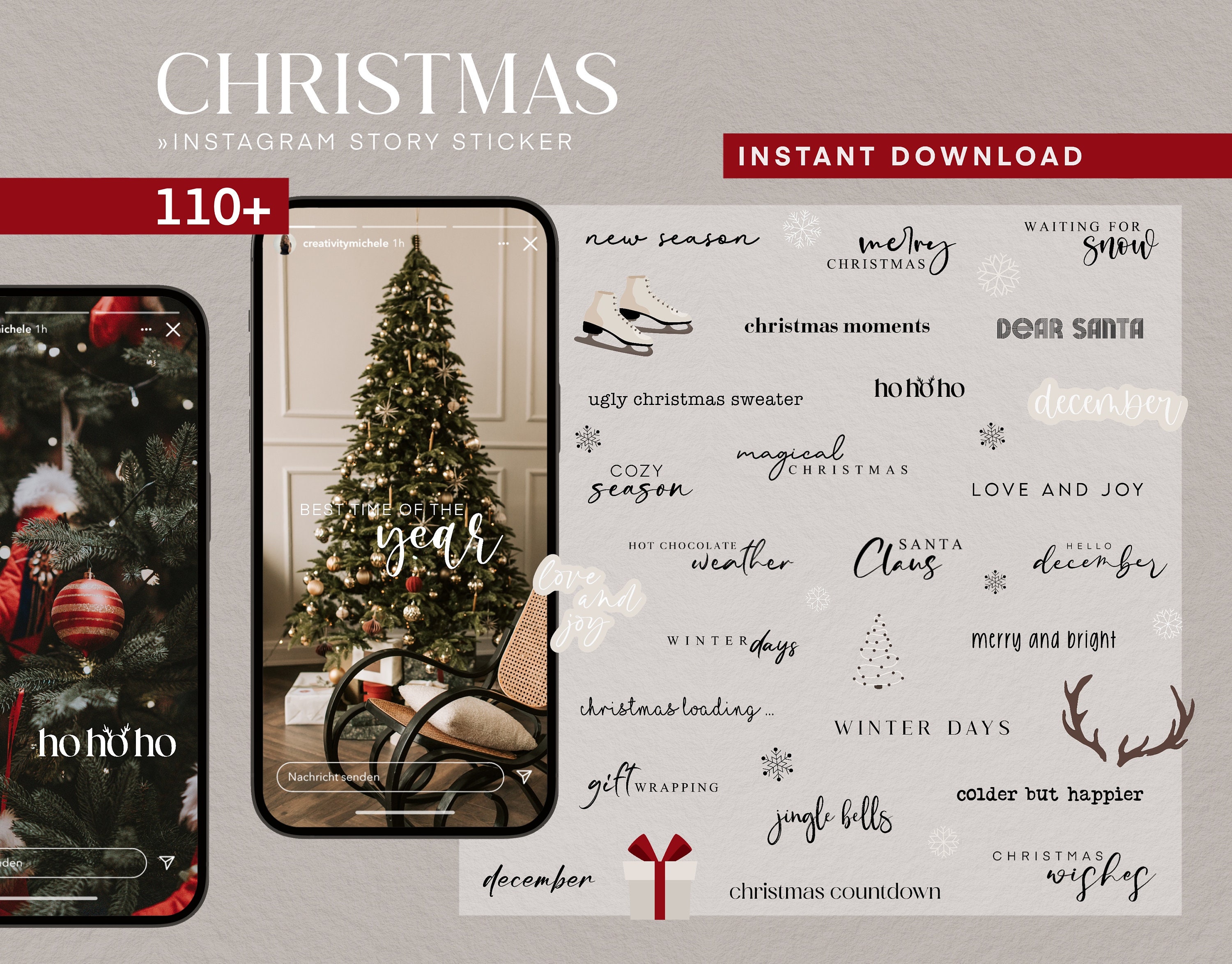 110 Instagram Story Sticker Christmas Weihnachten Winter PNG digital Procreate