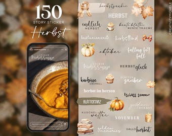 150 Instagram Story Stickers Fall Autumn PNG digital Procreate