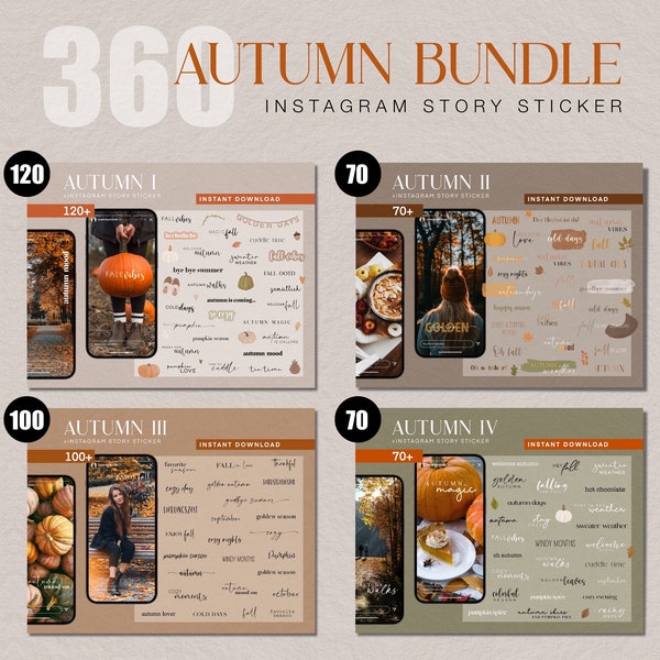 360+ Bundle Instagram Story Sticker Autumn Herbst Fall PNG digital Procreate