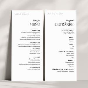 Plantilla de menú de boda de Canva: tarjeta de menú personalizada, menú de bebidas para descargar, papelería de boda DIY, minimalista y elegante.