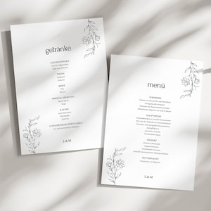 Modèle de menu de mariage Canva – Carte de menu personnalisée, menu de boissons à télécharger, papeterie de mariage, minimaliste et élégant