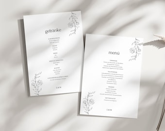 Canva Menu Template Wedding – Personalized Menu Card Drinks Menu for Download Wedding Stationery DIY Minimal Elegant
