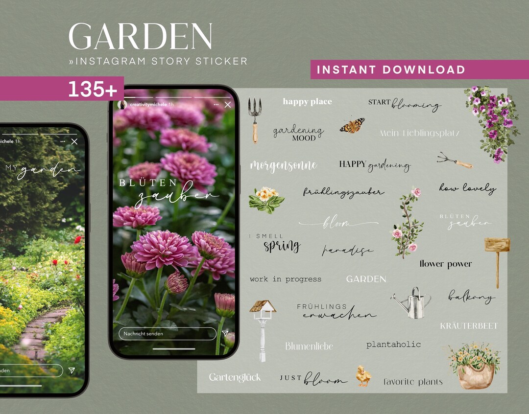 135 Instagram Story Stickers Garden Garden Spring PNG Digital Procreate ...
