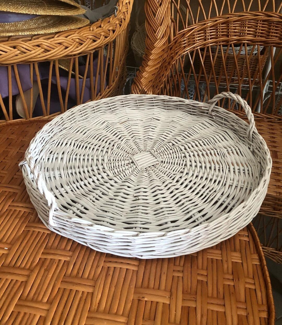 White Wicker Fruit Basket Willow Fruit Storage Wooden Tray Woven Fruit