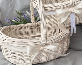 Panier avec décoration fleurs, sac en osier blanc, panier en rotin en osier, panier en saule fait main, meubles en osier personnalisés, cadeau pour maman