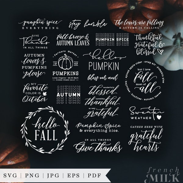Autumn Fall SVG Bundle | Hello Pumpkin Sign EPS PNG | Thanksgiving Signs | Cut File for Cricut
