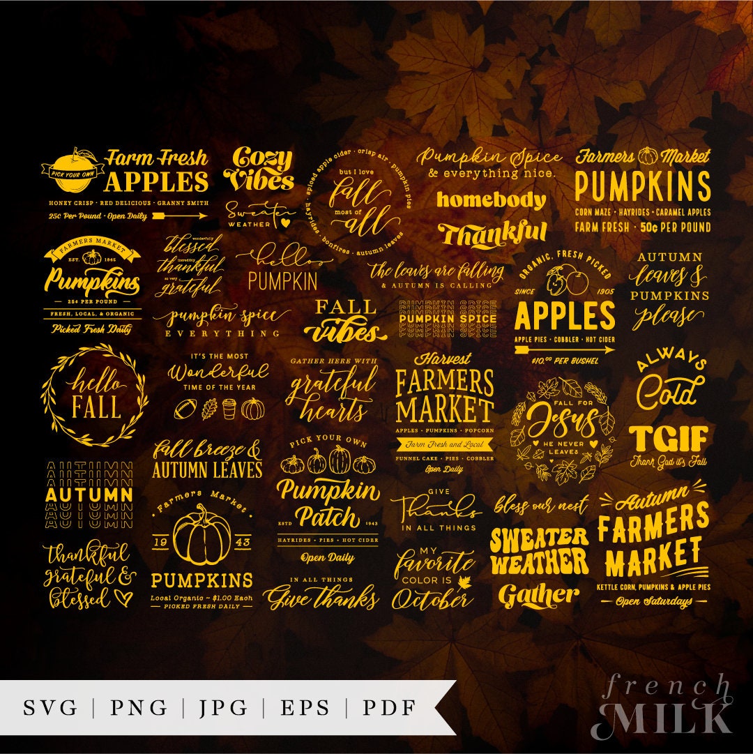 Autumn Market Retro Fall Bundle SVG Bundle | Hello Pumpkin Sign EPS PNG ...