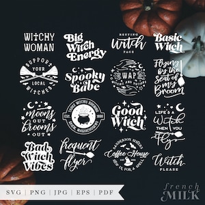 Funny Retro Witch Halloween Bundle SVG / Apoya tu camisa local de brujas PNG EPS