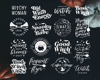 Zabawny Retro Witch Halloween Bundle SVG | Wspieraj lokalne czarownice Koszulka PNG EPS
