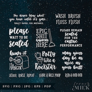 Funny Bathroom SVG Bundle | Wash Your Hands Signs | Toilet Sign Cricut Cut File