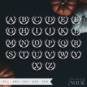 Rustikales Geweih Monogramm Schrift Bundle SVG | Herbst Buchstaben EPS | Geschnittene Datei für Cricut Sign