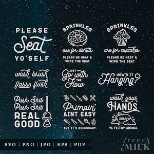 Funny Bathroom SVG Bundle | Wash Your Hands Ya Filthy Animal EPS PNG Sign | Brush Wash Flush Floss