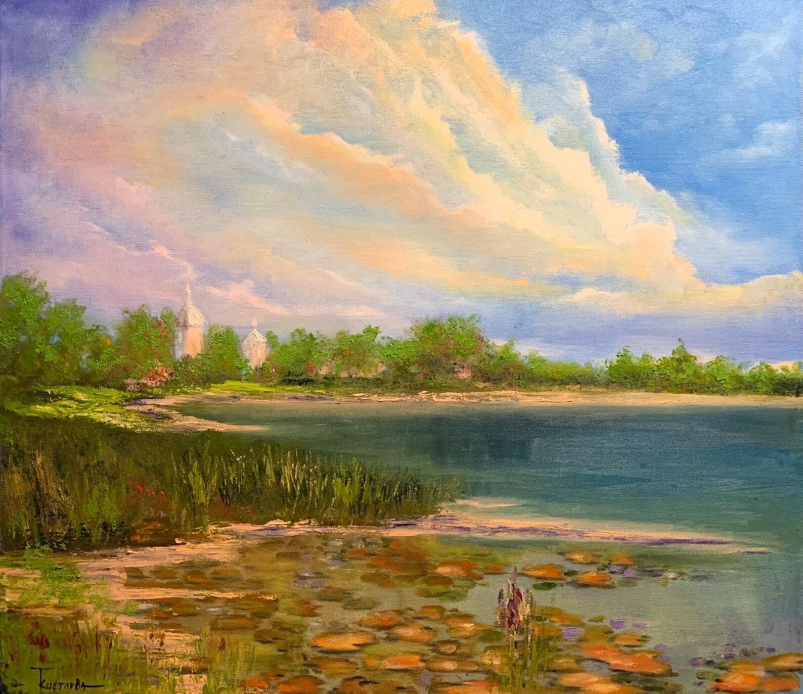 Pond oil painting on stretched canvas Landscape river sea sky Etsy