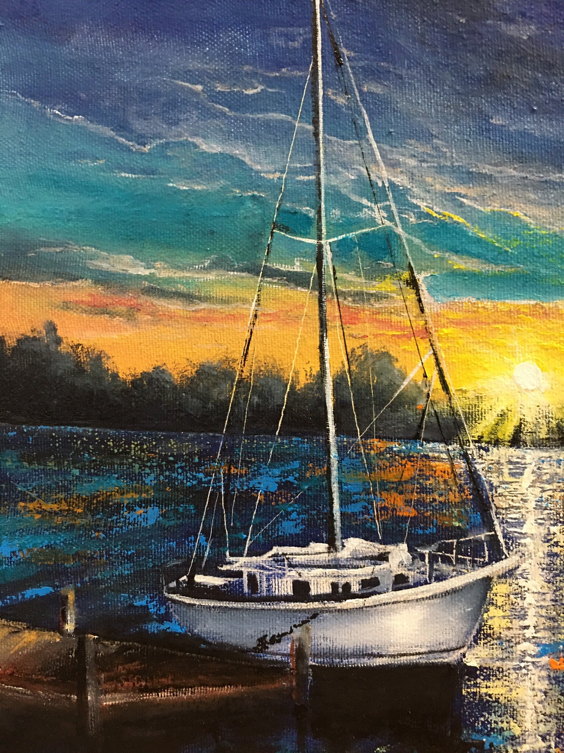Yacht Oil Painting Original Ship wall art on canvas sunset Etsy