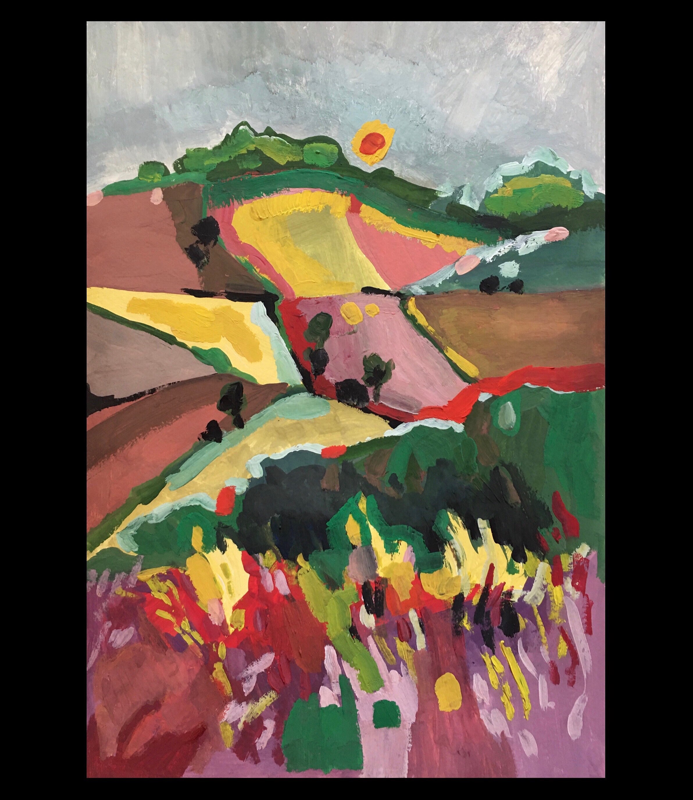 Abstract wall art original gouache landscape painting Fields Etsy