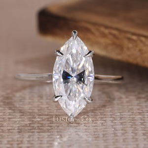 Marquise Moissanite Engagement Ring, Solitaire Cathedral Shank Ring in White Gold, Classic Cathedral Shank Engagement Ring, Diamond Ring