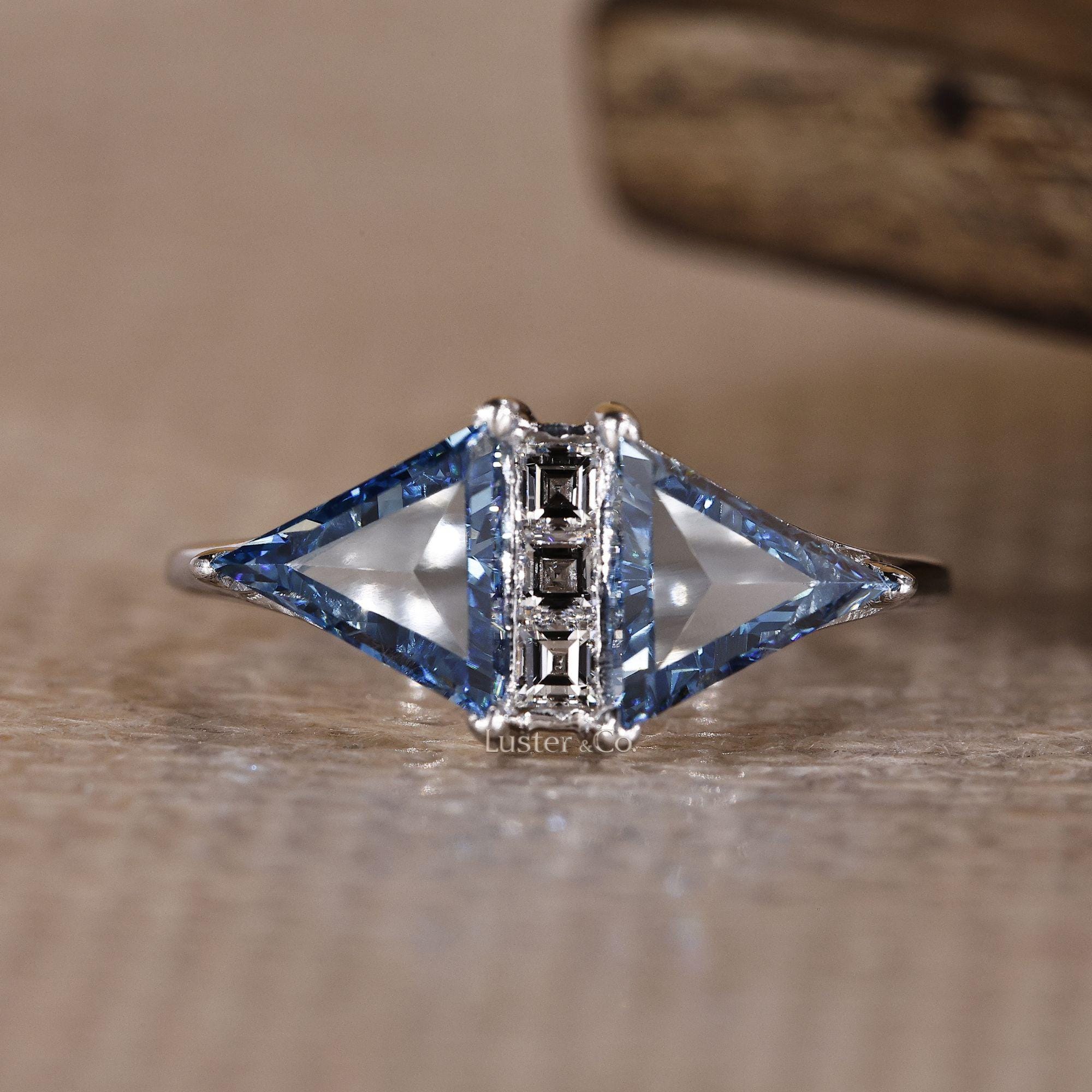 Triangle Lab Diamond Triangle Cut Lab Grown Diamond Ring, Trillion Cut Blue Lab Diamond ...