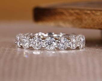 Round Cut Moissanite Eternity Band, Full Eternity Wedding Band, Double Prong Set Band, Gorgeous Dainty Band for Wedding Anniversary Ring