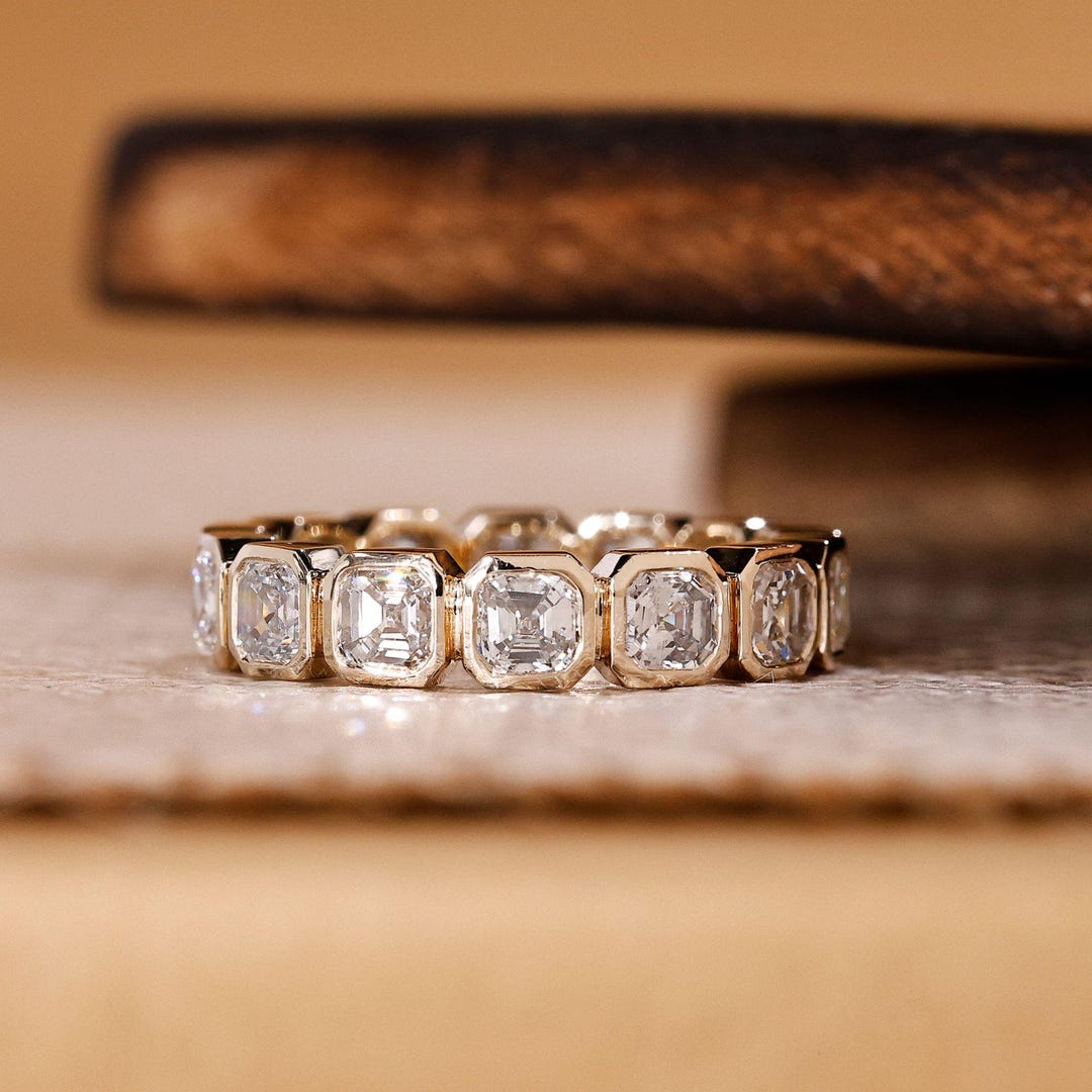 Asscher Cut Moissanite Eternity Band, Bezel Set Full Eternity Ring ...